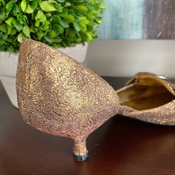 PRADA VINTAGE D’ORSAY KITTEN HEELS PUMPS GOLDEN BROCADE ICONIC BUCKLE SIZE 39.5 - Picture 6 of 17